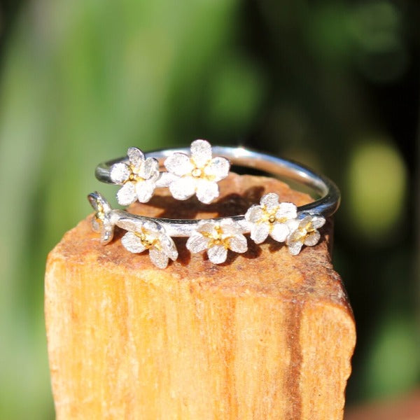 anel artesanal de prata flores do campo