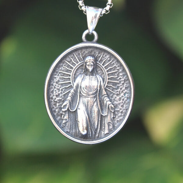 Medalhão da Virgem Maria em Aço Inoxidável