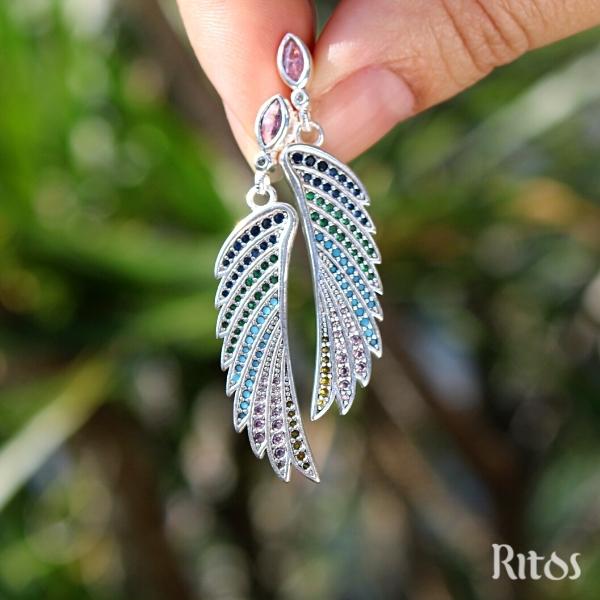 Brincos de asas de beija flor em prata esterlina